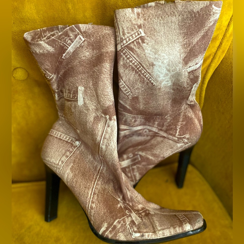 Diba USA Y2K stretch Denim Print Boots